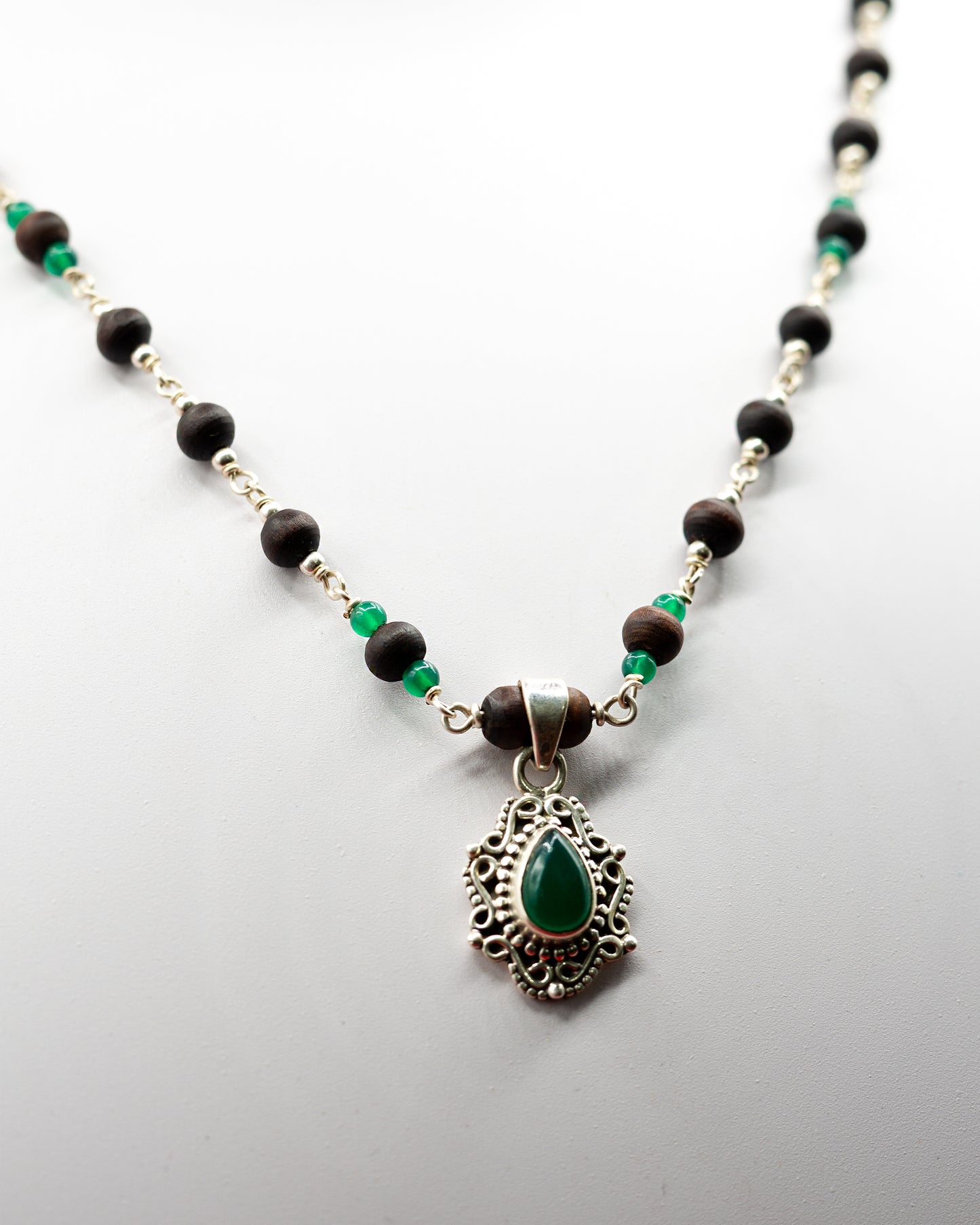 Green Onyx Silver Tulasi Kanti Mala