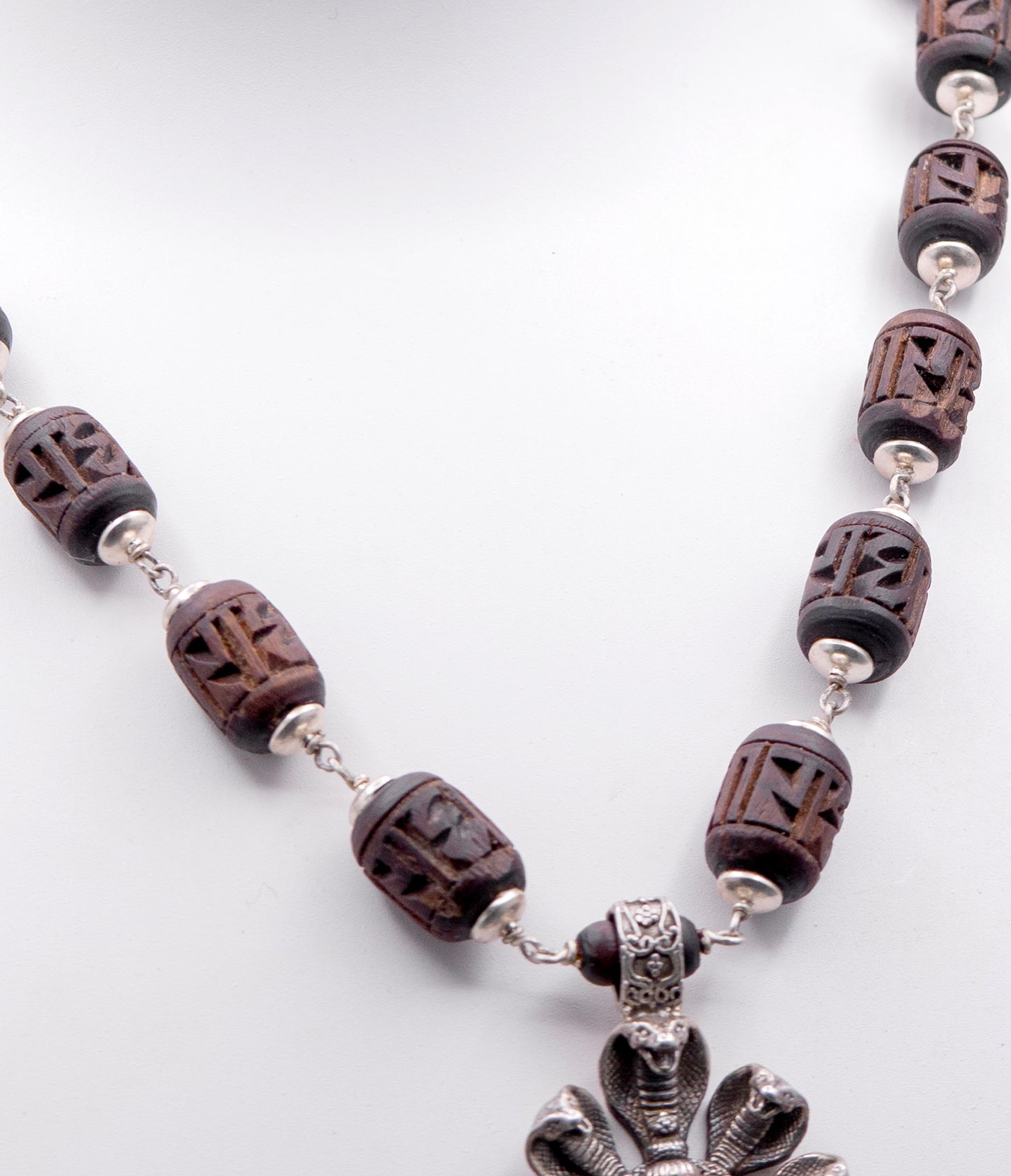 Engraved Large Tulasi Mala Narshima Silver Pendent