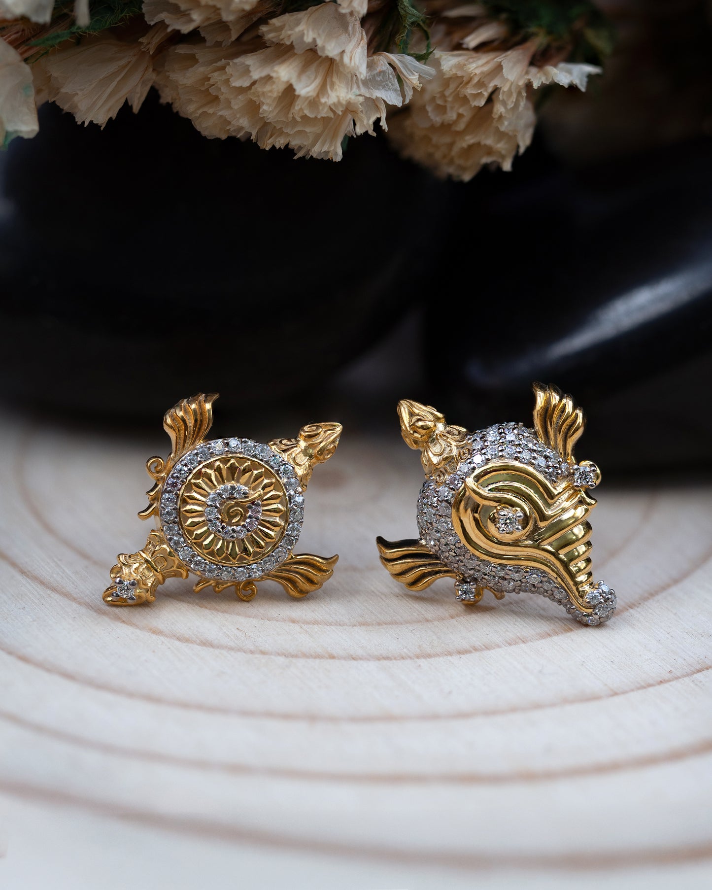 Gold Plated Radiant Shanka Chakra Earrings