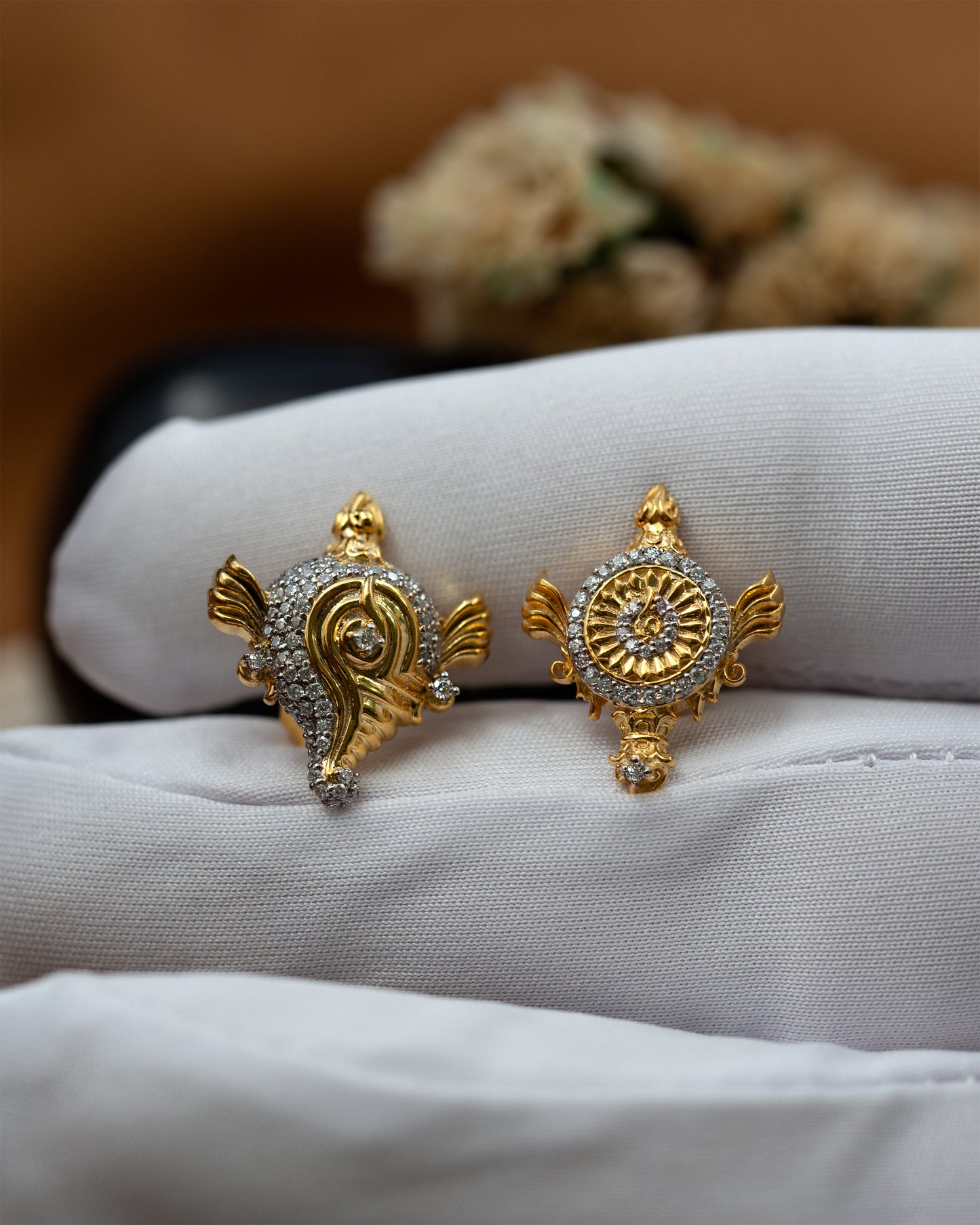 Gold Plated Radiant Shanka Chakra Earrings