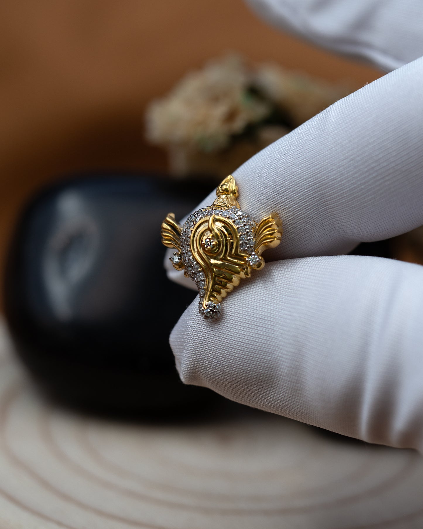 Gold Plated Radiant Shanka Chakra Earrings