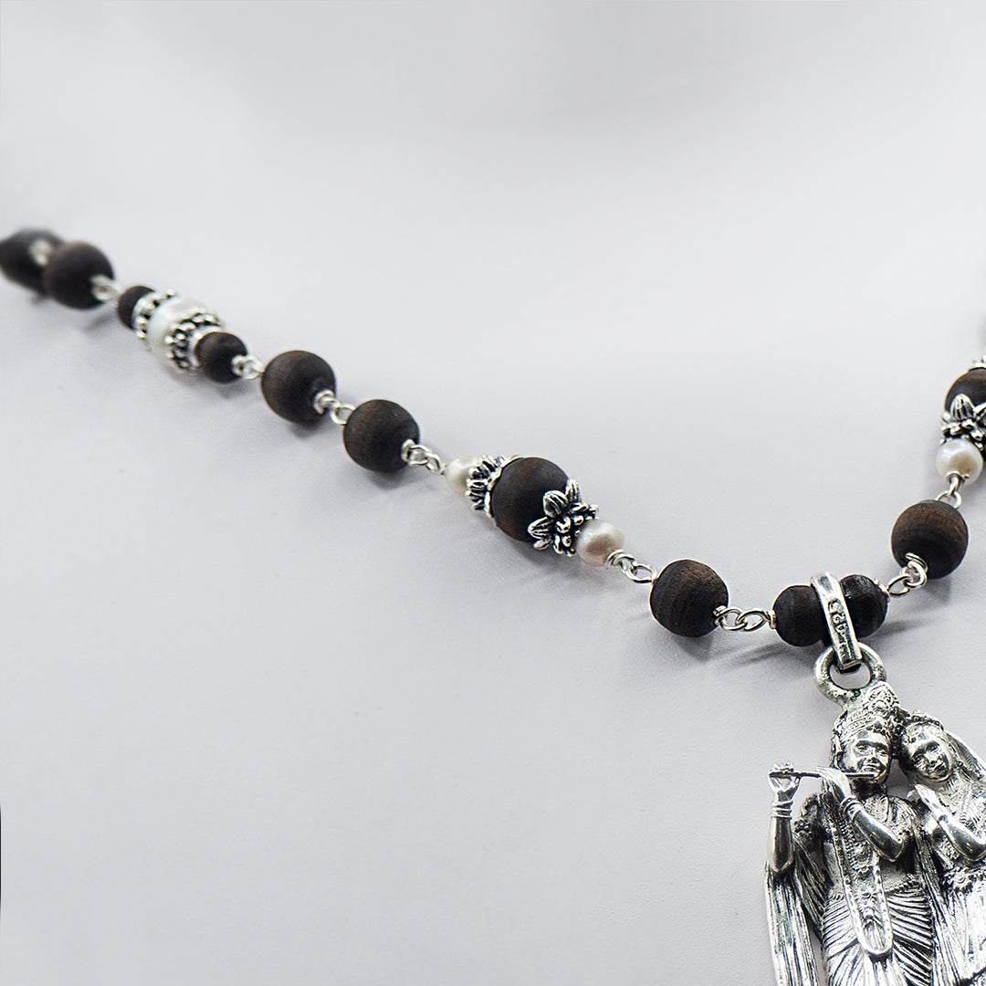 Pearl Tulasi Mala With a Radha Krishna Pendant.