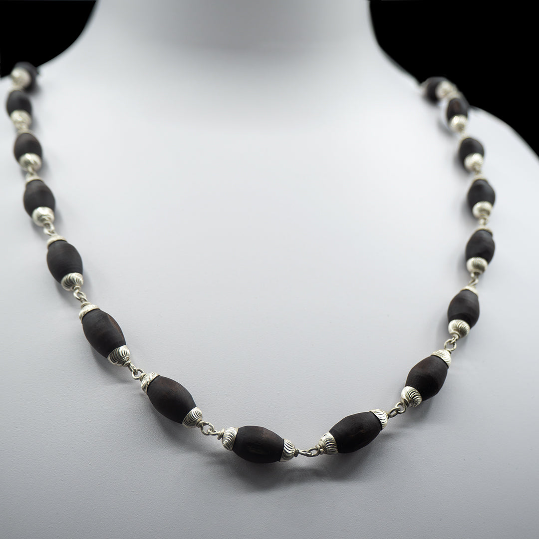 Dark Mridanga Beaded Silver Tulasi Kanti Mala.