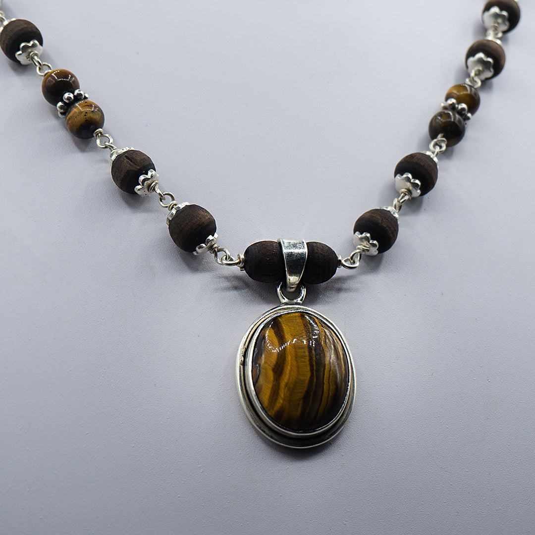 Brown Round beads Tiger Stone pendant Mala