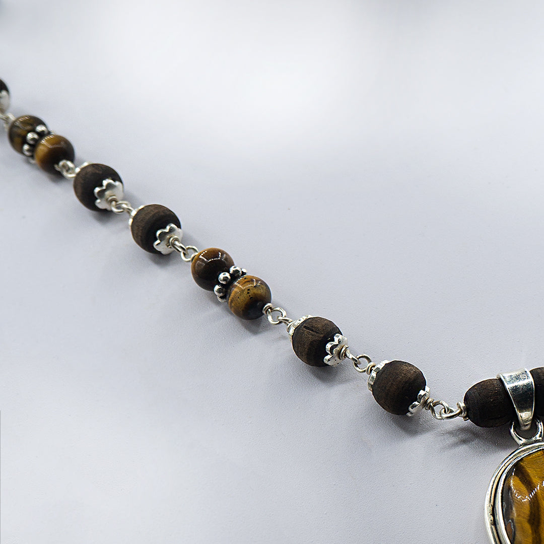 Brown Round beads Tiger Stone pendant Mala