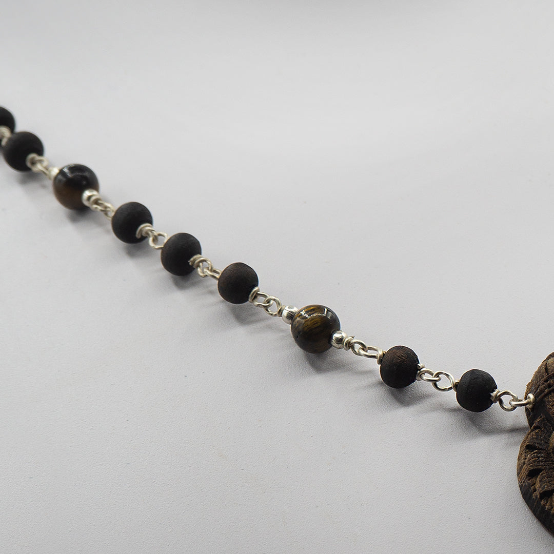 Tigerstone Wood Narasimha Pendant Tulasi Mala