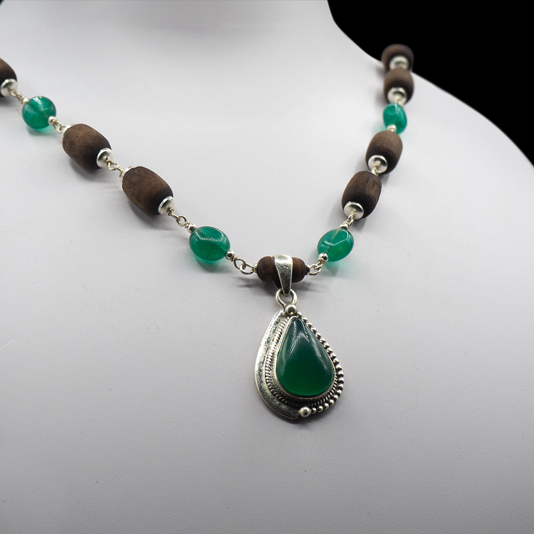 Green Onyx Tulasi Kanti Mala - Earring Set