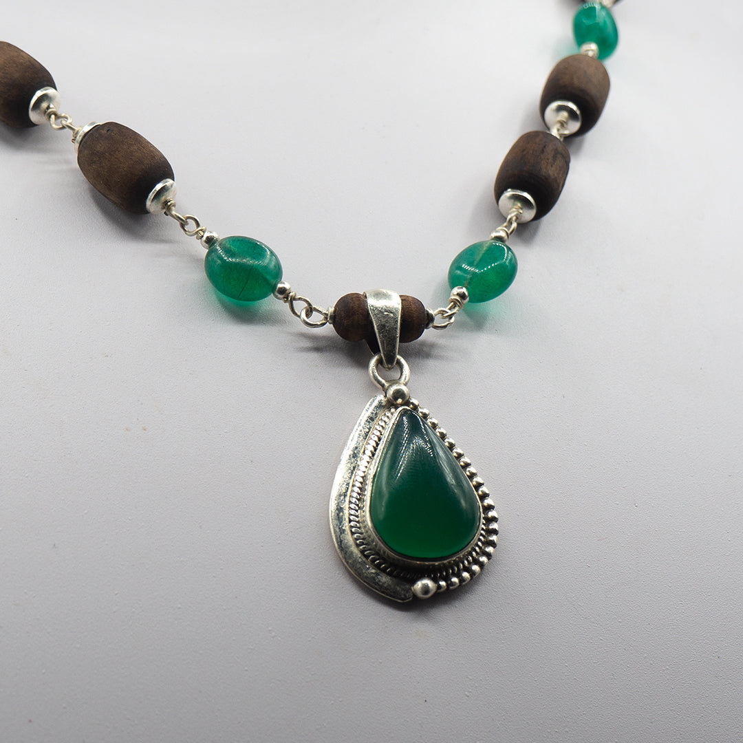 Green Onyx Tulasi Kanti Mala - Earring Set