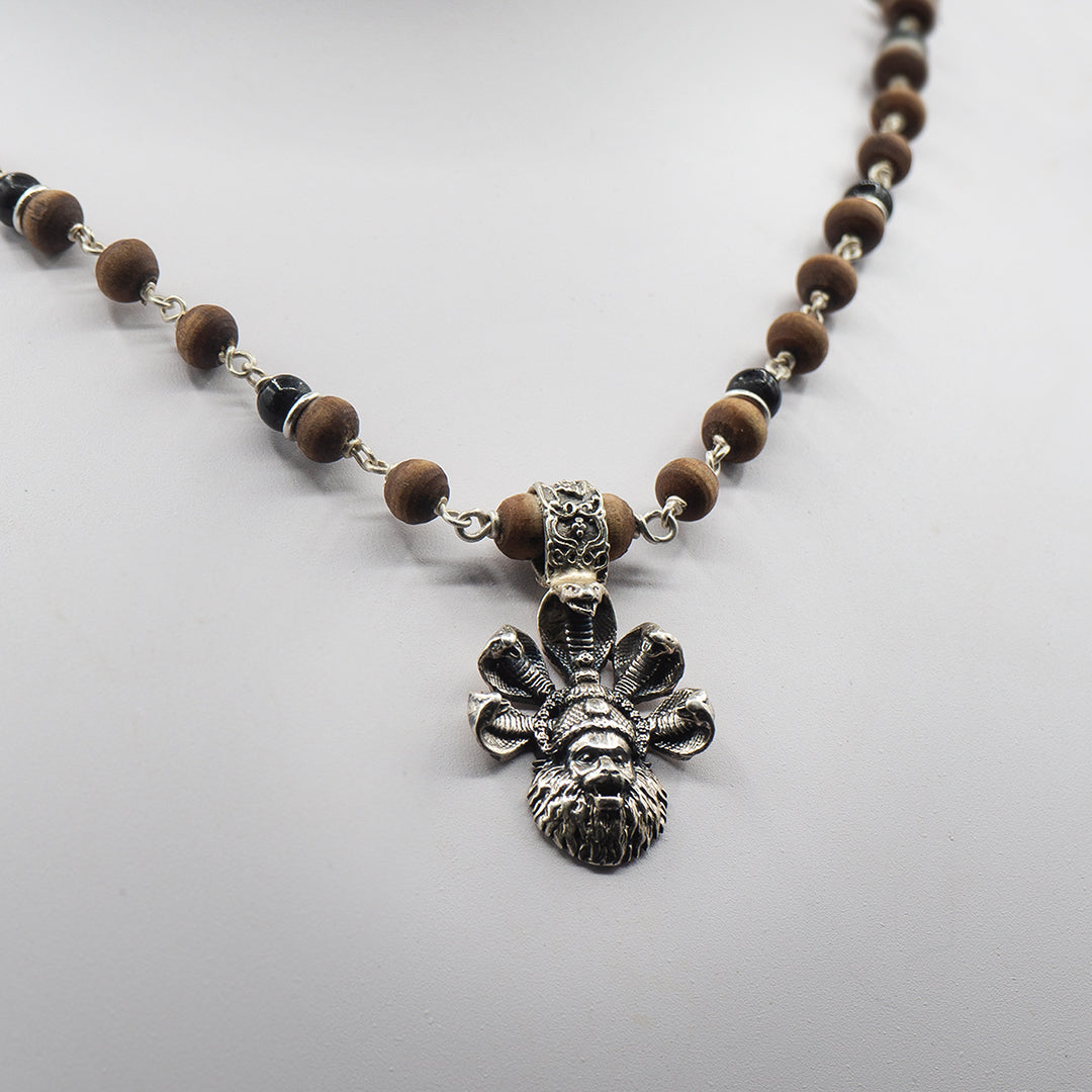 Ananta Narasimha Tulasi and Black Onyx Silver Kanti Mala