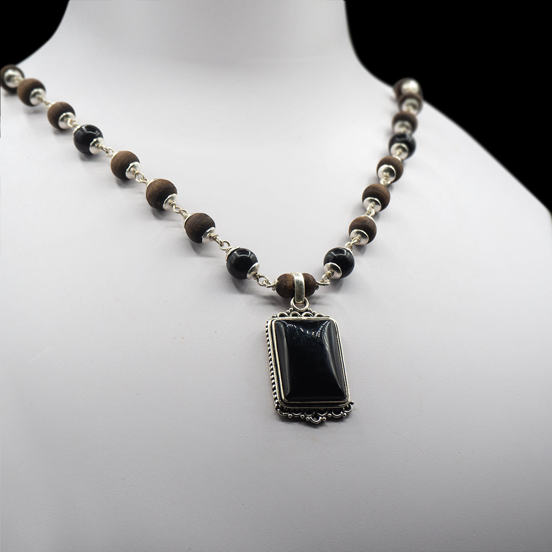 Onyx Pendant Silver Tulasi Kanti Mala
