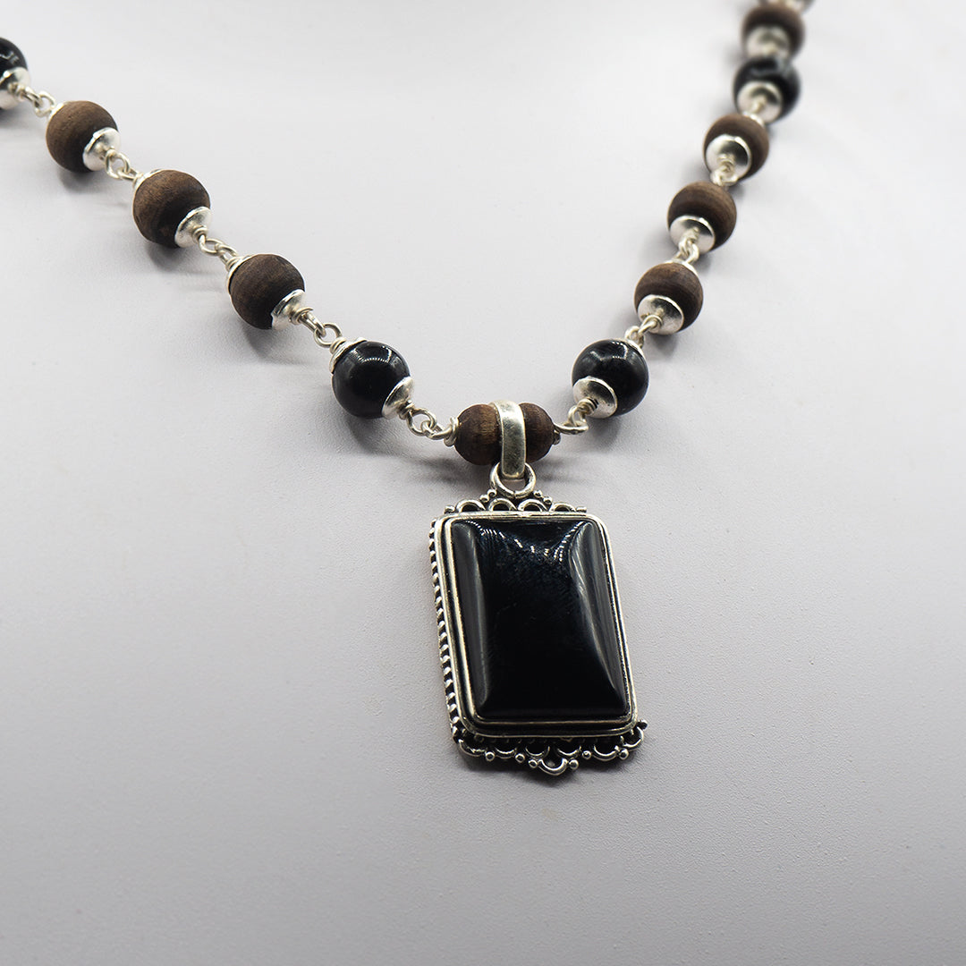 Onyx Pendant Silver Tulasi Kanti Mala