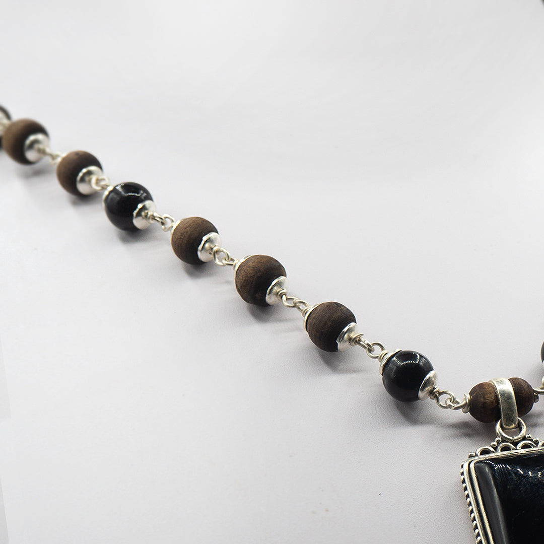 Onyx Pendant Silver Tulasi Kanti Mala