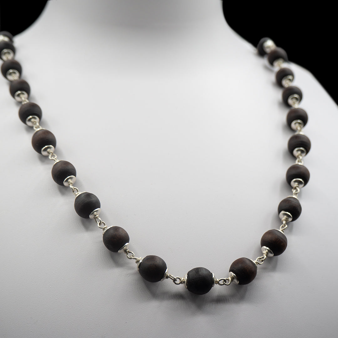 Large Dark Tulasi Silver Kanti Mala