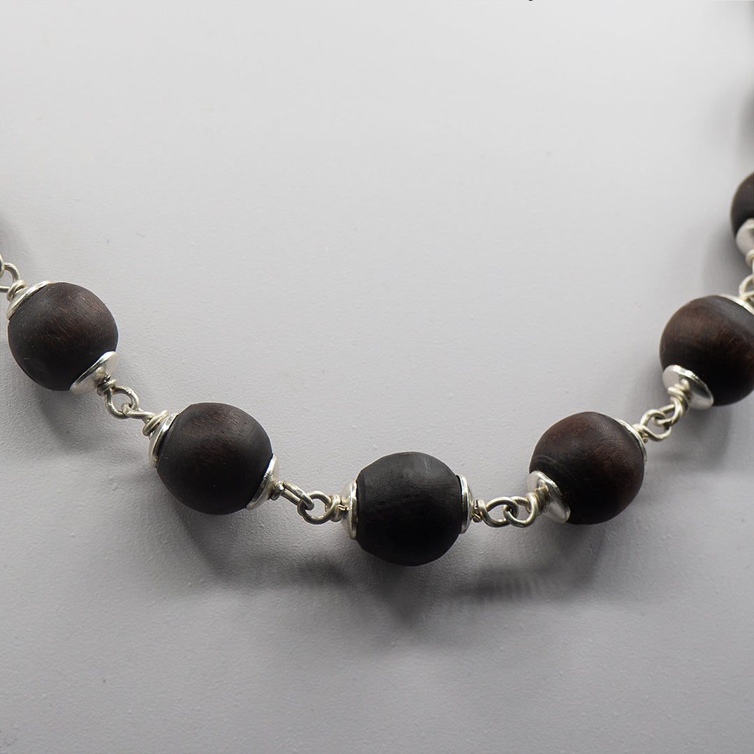 Large Dark Tulasi Silver Kanti Mala