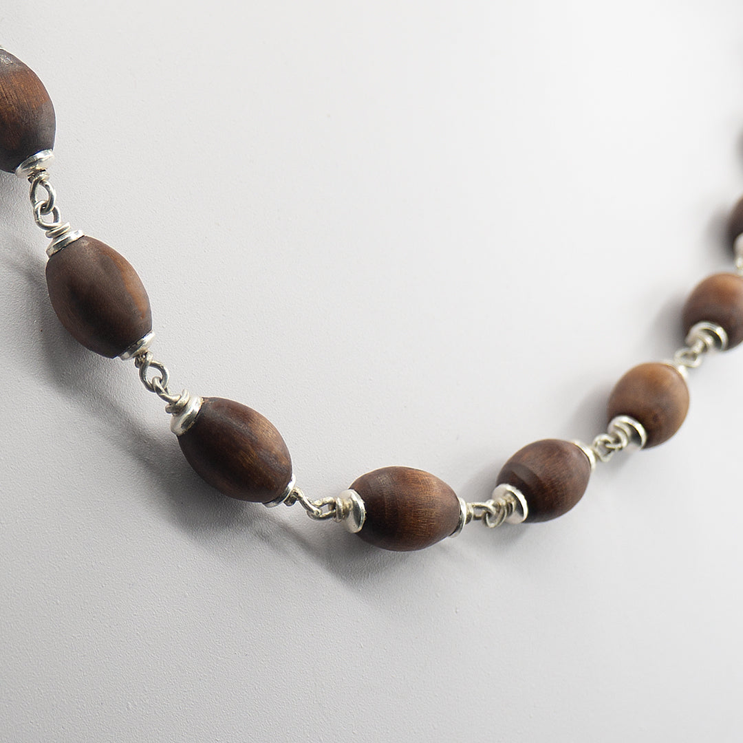 Brown Mridanga Bead Silver Tulasi Kanti Mala