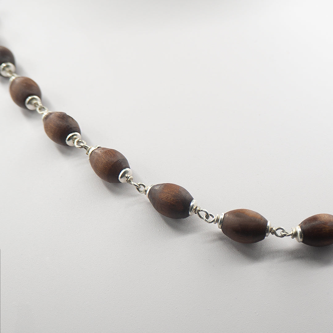 Brown Mridanga Bead Silver Tulasi Kanti Mala