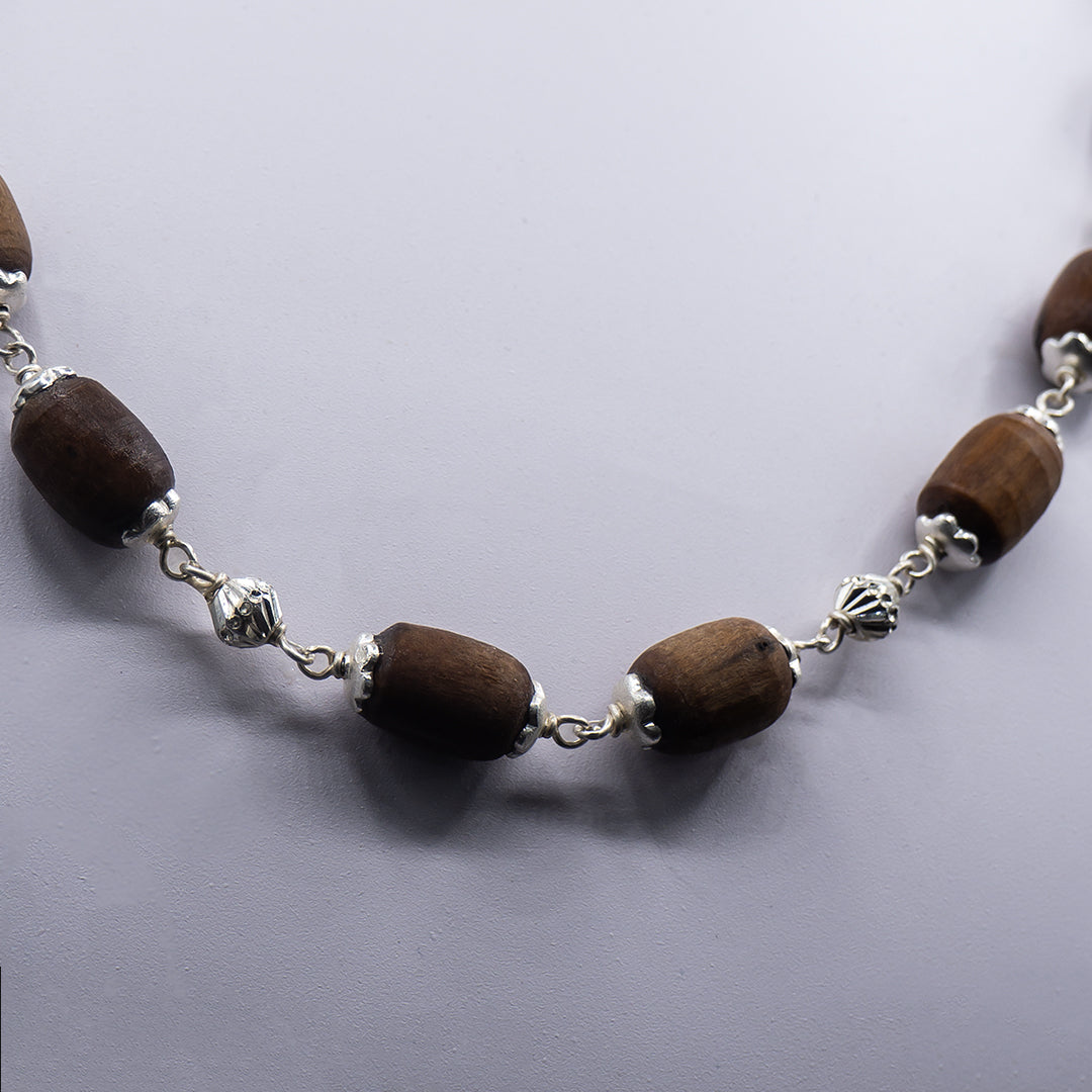 Brown Kanti Mala with Diamond Cut Silver Beads