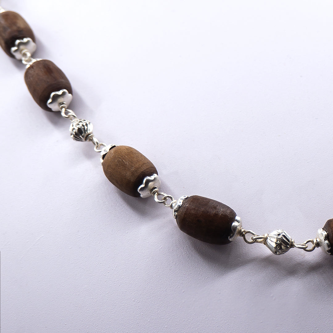 Brown Kanti Mala with Diamond Cut Silver Beads