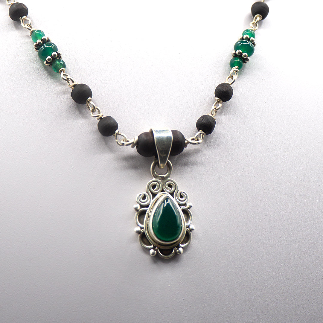 Green Onyx Silver Kanti Mala