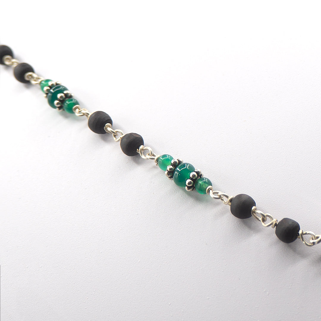 Green Onyx Silver Kanti Mala