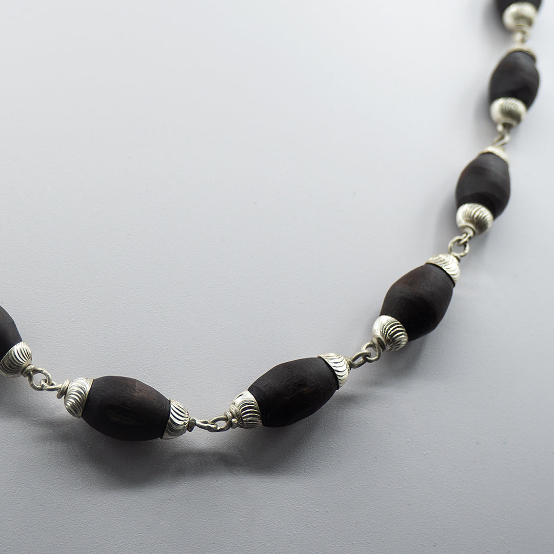 Dark Mridanga Beaded Silver Tulasi Kanti Mala.