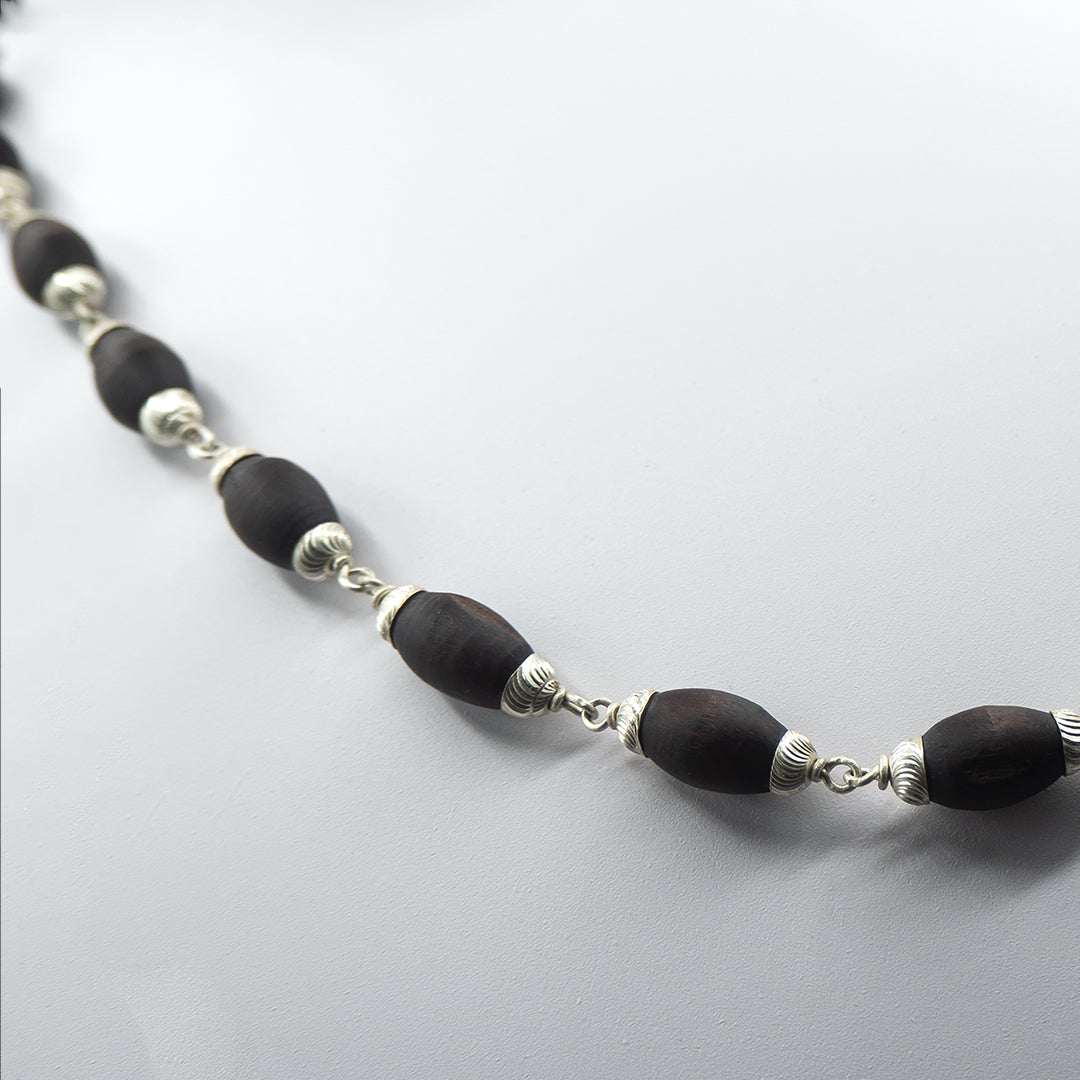 Dark Mridanga Beaded Silver Tulasi Kanti Mala.