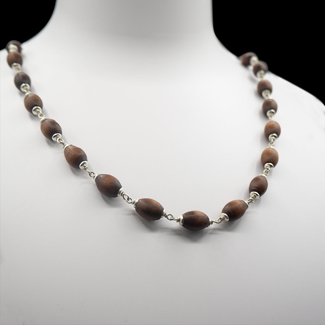 Brown Mridanga Bead Silver Tulasi Kanti Mala