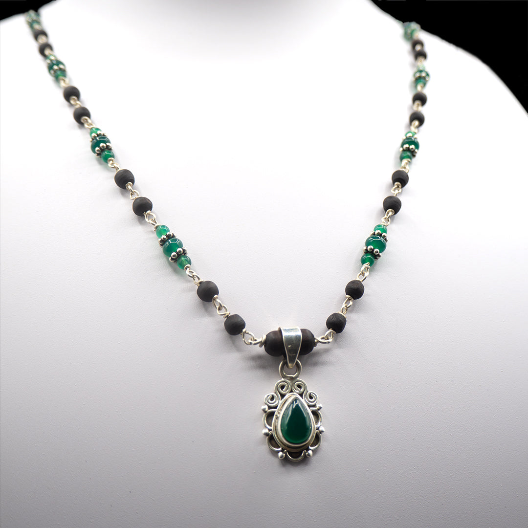 Green Onyx Silver Kanti Mala