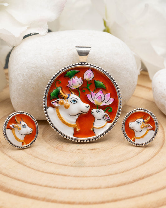Surabhi Cow Pendent & Earring Set