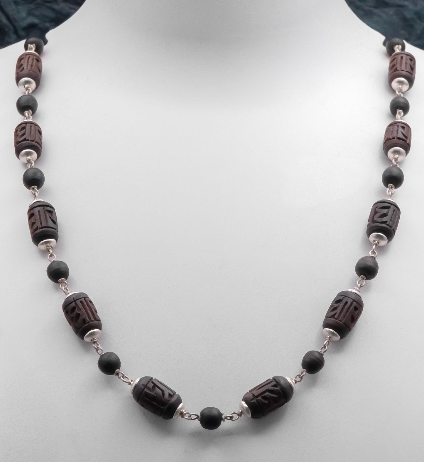 Engraved Radha Large & Round Silver Tulasi Mala