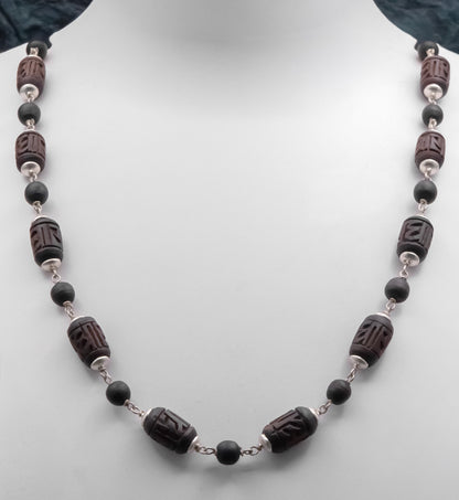 Engraved Radha Large & Round Silver Tulasi Mala