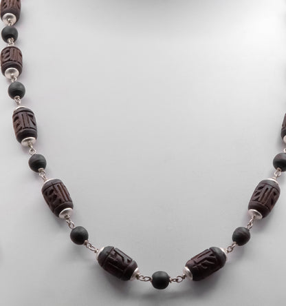 Engraved Radha Large & Round Silver Tulasi Mala