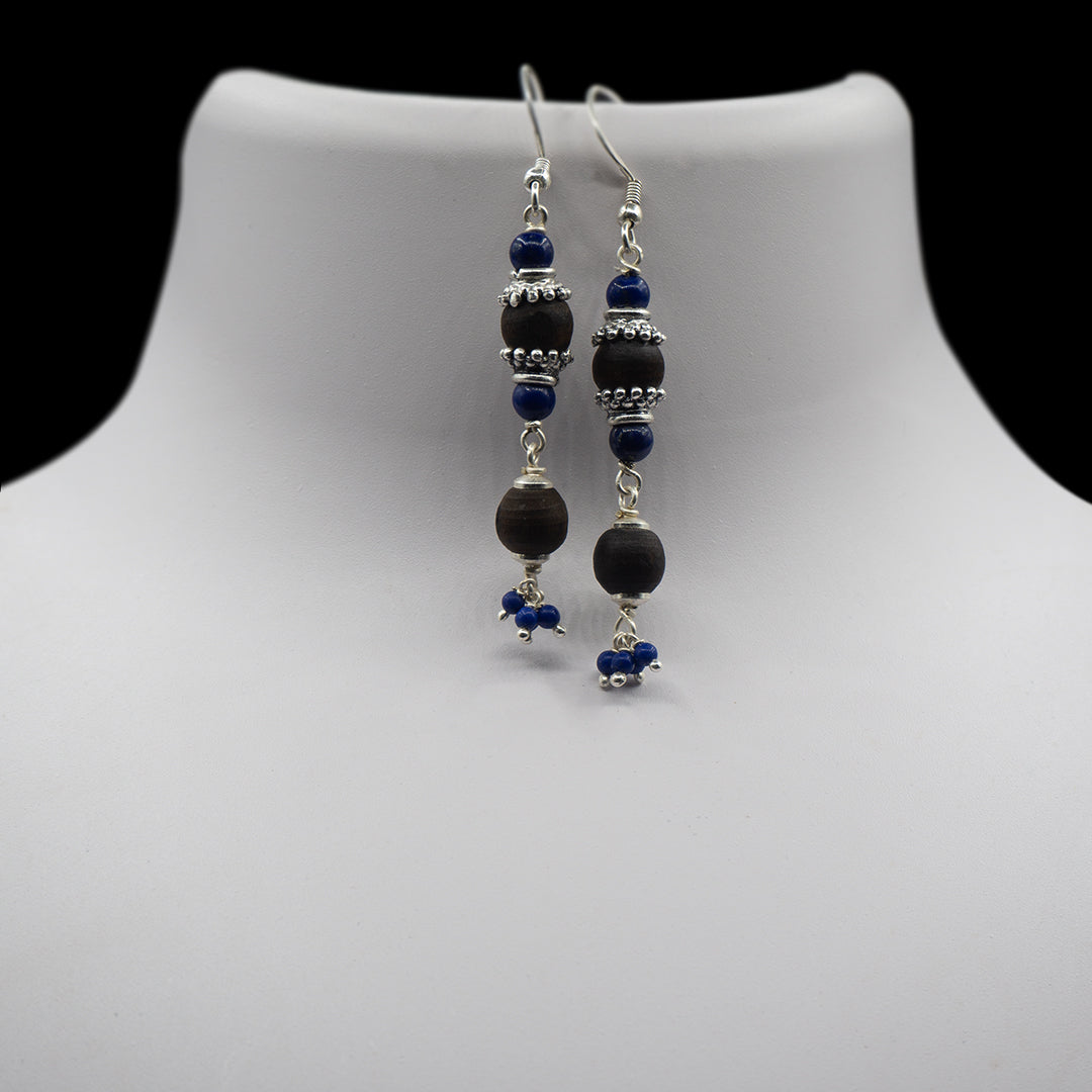 Lapis Lazuli Silver Tulasi Mala - Earring set