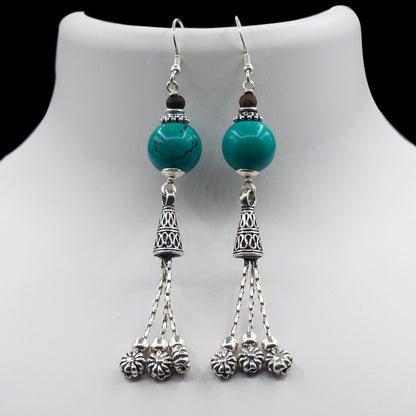 Turquoise Silver Kanti Mala With Earrings.