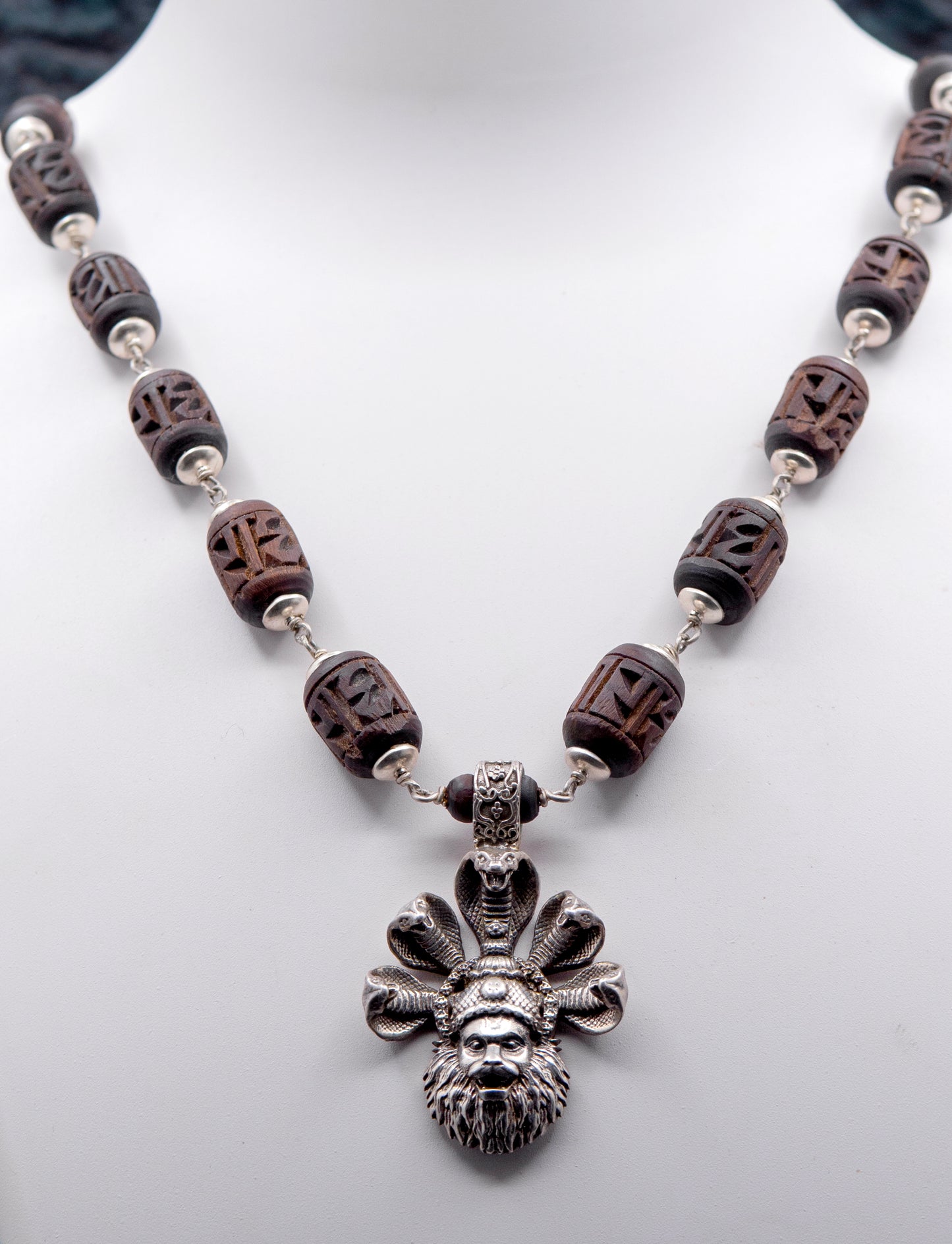 Engraved Large Tulasi Mala Narshima Silver Pendent
