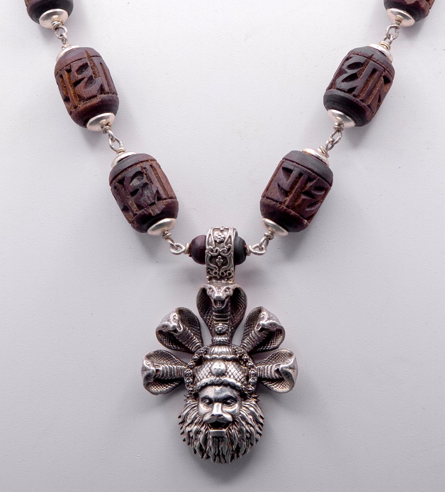 Engraved Large Tulasi Mala Narshima Silver Pendent