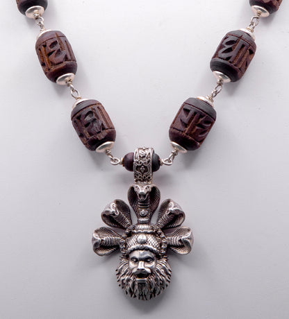 Engraved Large Tulasi Mala Narshima Silver Pendent