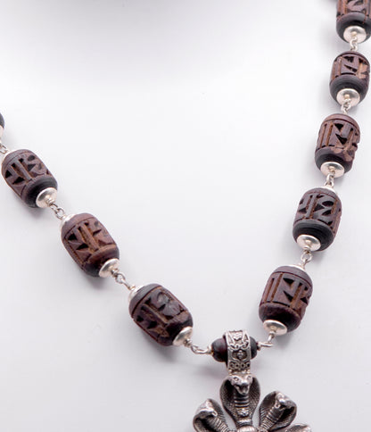 Engraved Large Tulasi Mala Narshima Silver Pendent