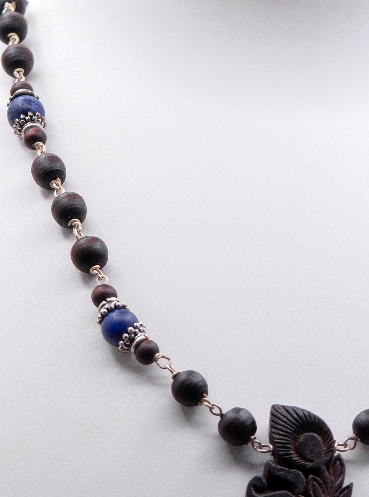 Engraved Radha Tulasi Pendant With Lapis Lazuli