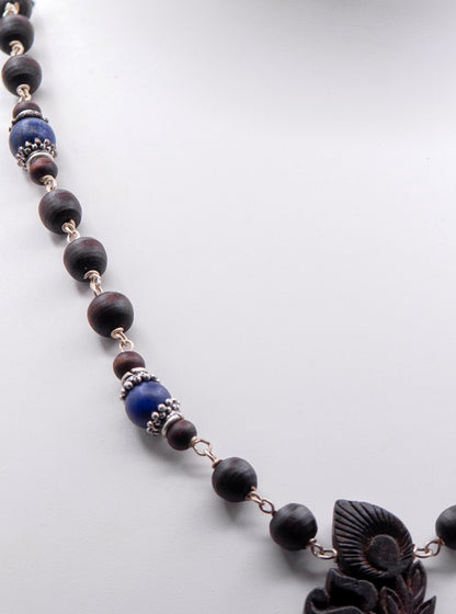 Engraved Radha Tulasi Pendant With Lapis Lazuli
