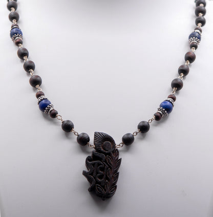 Engraved Radha Tulasi Pendant With Lapis Lazuli