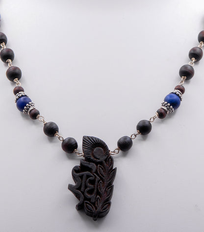 Engraved Radha Tulasi Pendant With Lapis Lazuli
