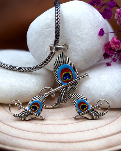 Peacock feather Earring Set