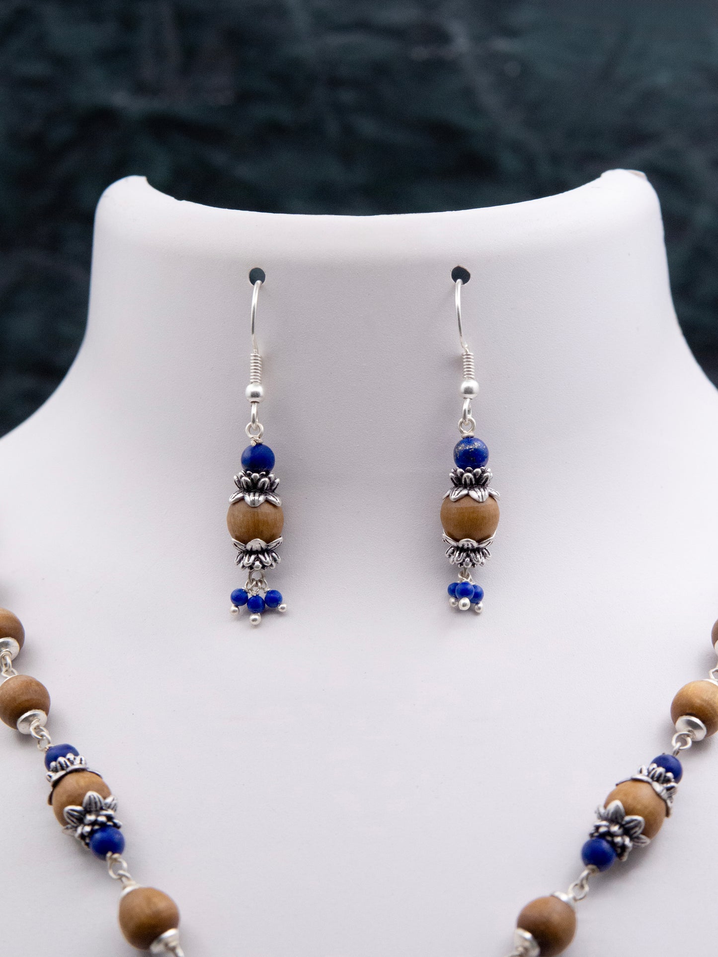 Lapis Lazuli Silver Tulasi Mala - Earring set