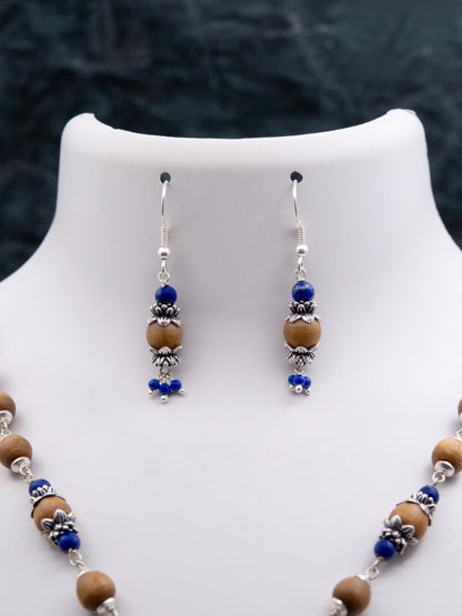 Lapis Lazuli Silver Tulasi Mala - Earring set
