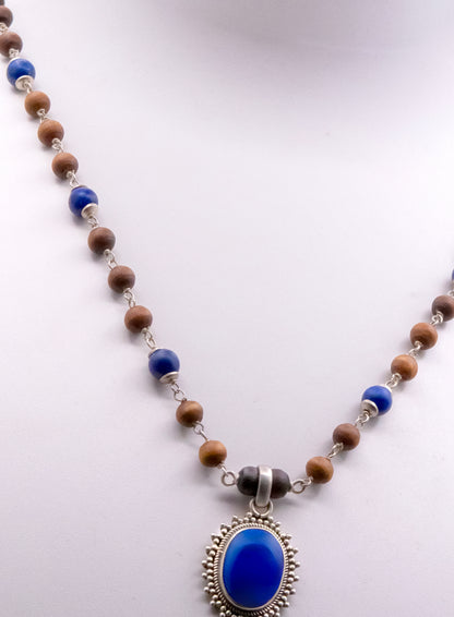 Lapis Lazuli Pendent Silver Tulasi Mala - Earring set