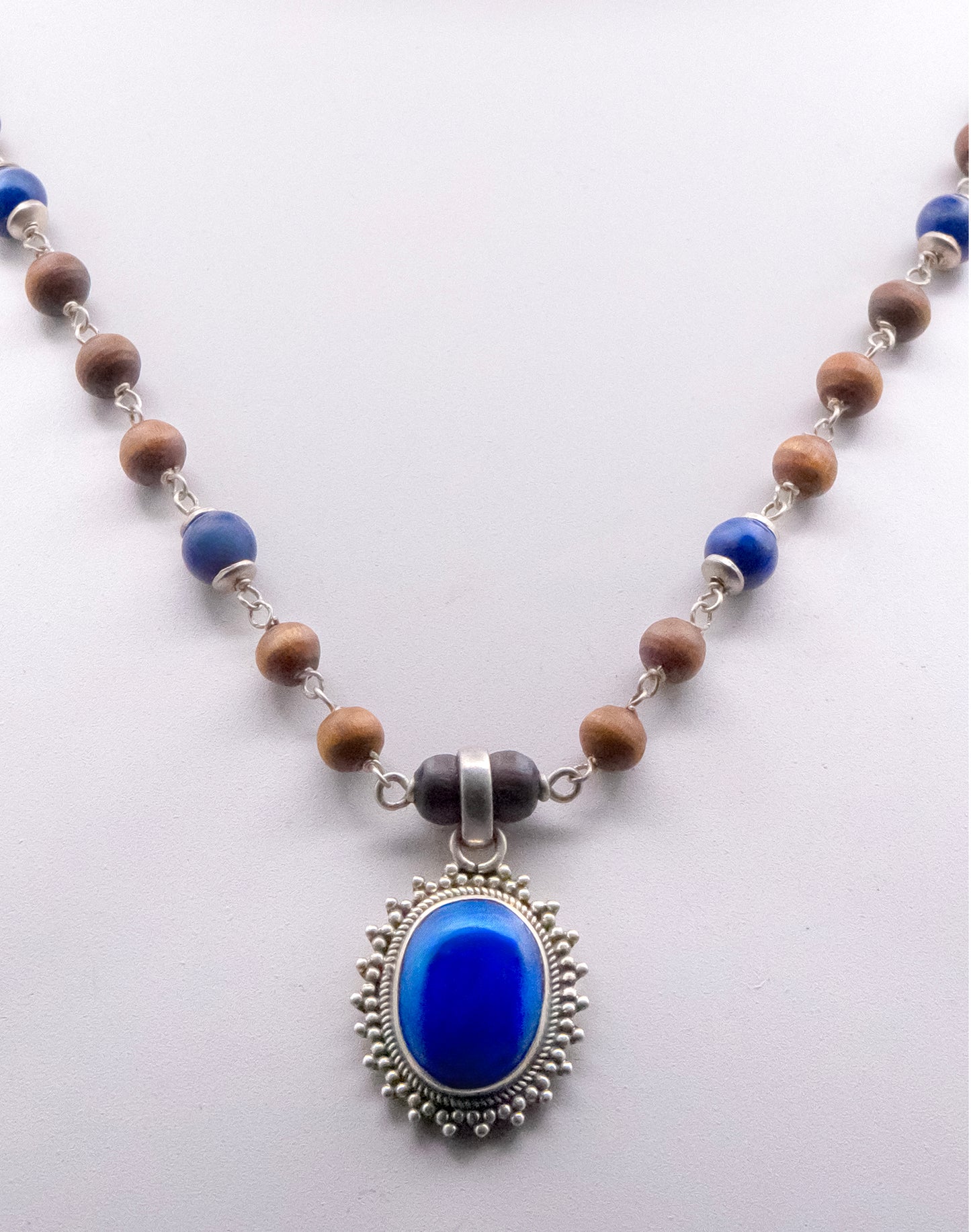 Lapis Lazuli Pendent Silver Tulasi Mala - Earring set