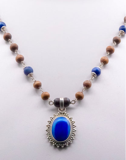 Lapis Lazuli Pendent Silver Tulasi Mala - Earring set