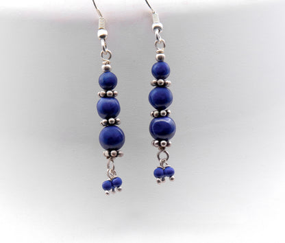 Lapis Lazuli Silver Tulasi Mala - Earring set