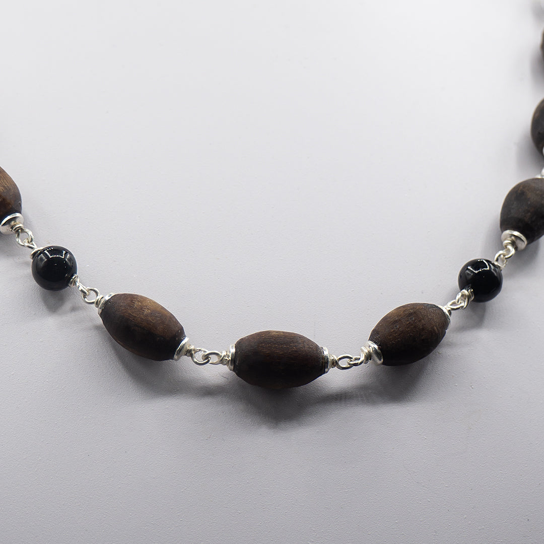 Black Onyx Silver Tulasi Kanti Mala.